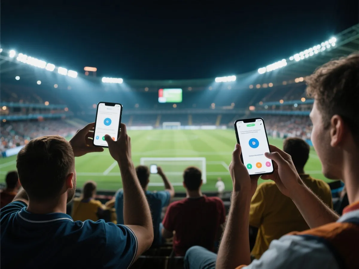 手機觀看足球賽事資訊的使用情境示意圖