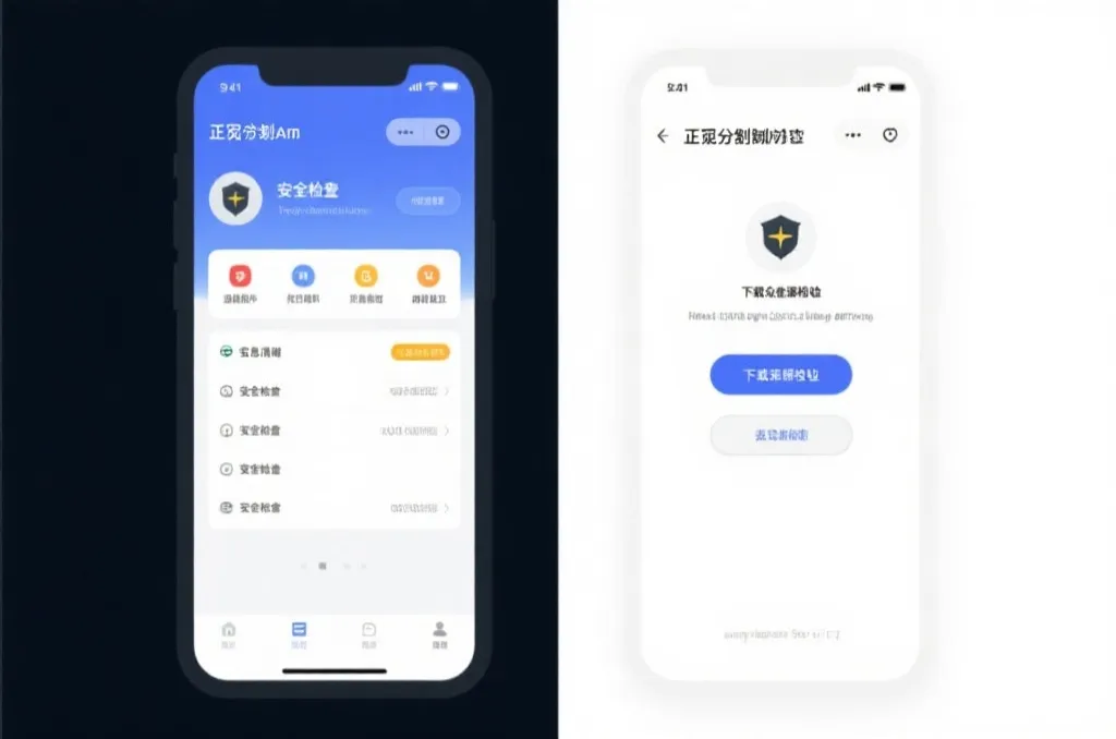 正规比分应用界面与下载来源核验的对比示意